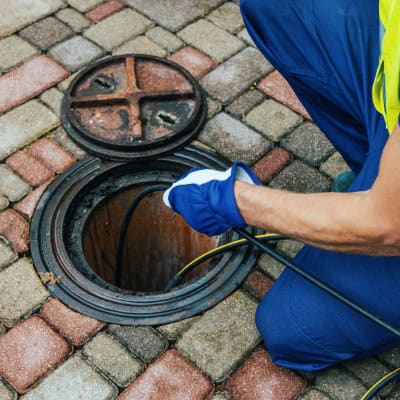 A drain expert in Buxton unblocking a blocked drain